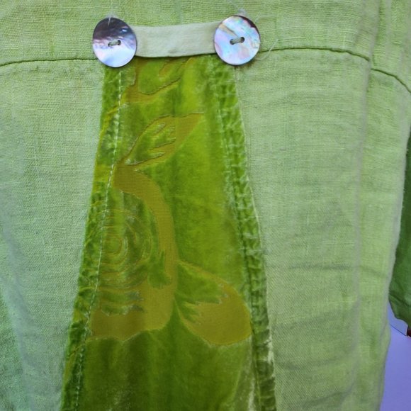 Dear Friends Boho Linen Top Vintage Women's Sz Medium Burnt Velvet Accents - Picture 12 of 14